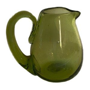 Vintage  Glass Mini Pitcher / Creamer  Handblown Glass Green / Chartreuse
